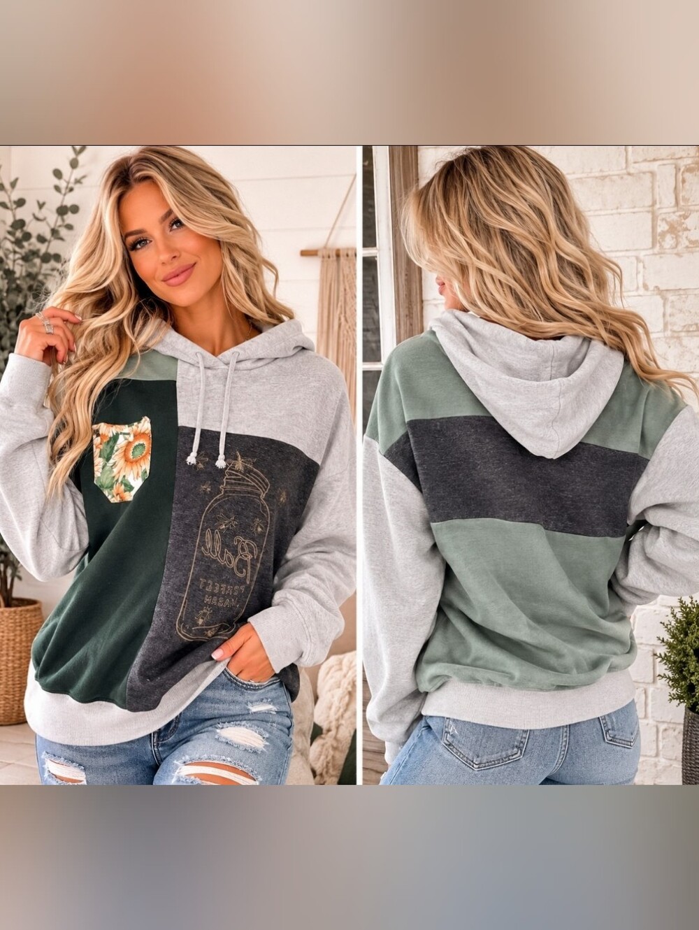 Upcycled Southern Summer custom patchwork hoodie unisex